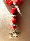 Taxco Mexico Red Coral Necklace Bracelet Set Artisan Strling Silver Star Pendant