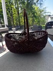 Vintage Primitive Buttock Egg Gathering Basket Woven Handle 10 