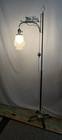 Restored Antique Vtg Bridge Floor Lamp Farmhouse Brass Wrought Iron Glass Shade