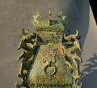 13 2  Old Chinese Bronze Ware Dynasty Dragon Beast Texts Pot Jar Drinking Vessel