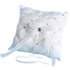 Wedding Ring Bearer Pillow Square White 7x7 Satin Bow Rhinestones Ceremony New