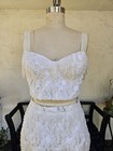 Vintage 1980s 2 Pic Wedding Dress Beaded Fringe Lace Bridal Bustier And Skirt  L