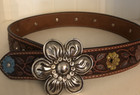 Nocona Genuine Leather Western Belt Girls Size 20 Rhinestone Flowers Colorful