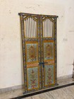 Vintage Indian Wooden Double Door   Hand Painted Floral Door   Antique Rajasthan