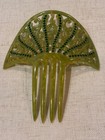 Vintage 1920s Art Deco Celluloid  Hair Comb With Green Rhinestones  Mantilla