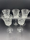 Set Of 5 Vintage Etched Water   Wine Glasses Goblets   7 3 4 