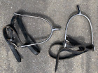 English Equestrian Stainless Steel Spurs   Nylon Straps Horse Riding   Training