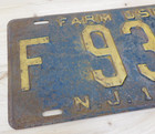 Vintage 1942 New Jersey Farmer Use License Plate Tag   F 938