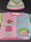 Art Walk Hand Knit Sweater Hat Size 6 Months Peru Cotton Flowers Sheep Baby Girl