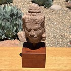 Carved Stone Head Angkor Wat Style Khmer Cambodia Sculpture Carving Wood Stand