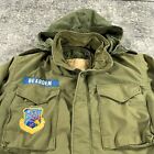 Vintage Military Jacket Coat Mens Small Long Green Air Force Patch 3 In 1 Hooded