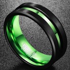 Men s 8mm Tungsten Ring Multi-color Grooved Black Matte Beveled Edges Size 4-16