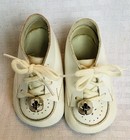 Vintage Baby Leather Crib Shoes Infant Size 2 3  White High Top