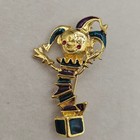 Jack In The Box Brooch Gold Purple Teal Enamel Vintage Jester Clown 2 25  Pin