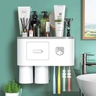 Wall Mounted Toothbrush Holder Automatic Toothpaste Dispenser With Drawer Tray