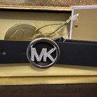 Michael Kors Black Belt W round Pave Bling Mk Buckle Xl-in Gift Box  New  98 00