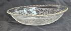 Vintage Oval Clear Pressed Glass Serving Bowl Gold Trim Floral Pattern 10 