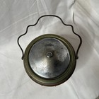 Antique English Silver Crested Oak Biscuit Box Ice Bucket Porcelain Lined Handle