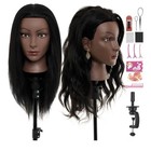 22    Real Human Hair Mannequin Head Practice Styling Training Manikin Doll  Clamp