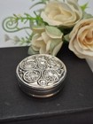 Pillbox - Sterling Silver Pill Box  Round Embossed Design  Hinged Lid 