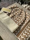  98 Michael Kors Cream Logo Metallic Glitter 2 Piece Hat   Scarf Set