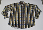 Vintage 90s Plains Pearl Snap Western Shirt Mens Size L Blue Stripe Aztec Eye