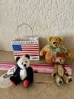3 Miniature Bear Lot Panda Ganz Jointed Miniature Bears Dollhouse Pumpkin Bear