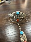 Vintage  Navajo Sterling Silver Turquoise   Coral Slave Bracelet Ring Size 5 1 2