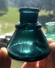 Rare Deep Teal Blue Colored Cone Ink Bottle Crude Lip 1880 s Era Clean L  k