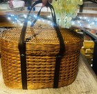 Wicker Picnic Basket With Removable Silverware Tray   Leather Strap Handles