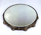 Antique Plateau Mirror Silver Plated Floral Footed Vanity Candle Cake Tray 12 
