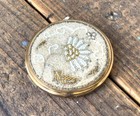 Vintage Japanese Queen Star Compact Mirror Gold Tone Floral Engraved Case