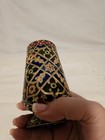Chinese Brass Enamel Vase Cloisonne 5  Tall Blues Red   Greens