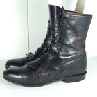 Justin Women s Vtg Us7 5c Black Cherry Leather Fringe Lace-up Western Boots