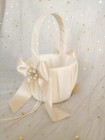 Flower Girl Basket Lace Cover With Beige Ribbon Bow Rhinestone Brooch D  cor F   