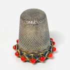 Vintage Sterling Silver 925 Made In Germany Coral Cabochon Sewing Thimble Sz 7