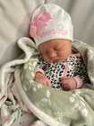 Newborn Personalized Embroidered Hat In Script Font With Custom Name And Bow