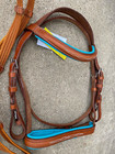 Light Brown  teal Padded Miniature Horse Raised stitched Leather English Bridle