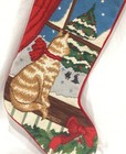Christmas Stocking Needlepoint Kitty Cat Wool Red Velveteen Back  Finished 17   