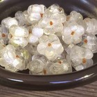 5 Vintage Handcrafted India Glass Clear White Flower Beads With Silver Foil