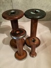 Antique Wood Yarn Spools Set Of 4 Previous Use As Candle Holder