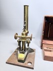 Antique J   C Robbins London Brass Monocular Microscope Cased Victorian C1860