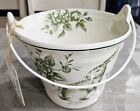 Maxcera Toile Easter Bunny  Ceramic Ice Bucket With Handle Green   White 6  High