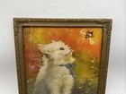 Vintage White Kitten Cat Litho Art Print Framed By Florence Kroger 11  By 9  Bee