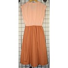Vintage Dress Size S 50s 70s Two Tone Peach Bronze V-neck Button Bodice