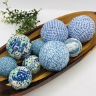 Lof 9 Blue Styrofoam Fabric Covered Balls Handmade Cottage Balls Only No Dish