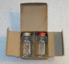 Vintage Ball Mason Mini Glass Salt   Pepper Shakers W  Red   Gold Metal Lids