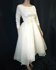 Organza   Lace Vintage 1950s Circle Skirt Knee Length Bridal Wedding Dress Xs