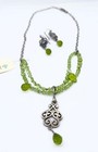 Nwt 2 Pc Barse Peridot   Glass Beaded Necklace W  Matching Earrings Signed