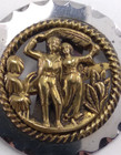 Antique Button  Paul   Virginia  Large stamped Brass Escutcheon On Crimped Steel